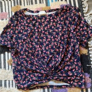 Blue and Pink Short Sleeve Tie Front T-Shirt